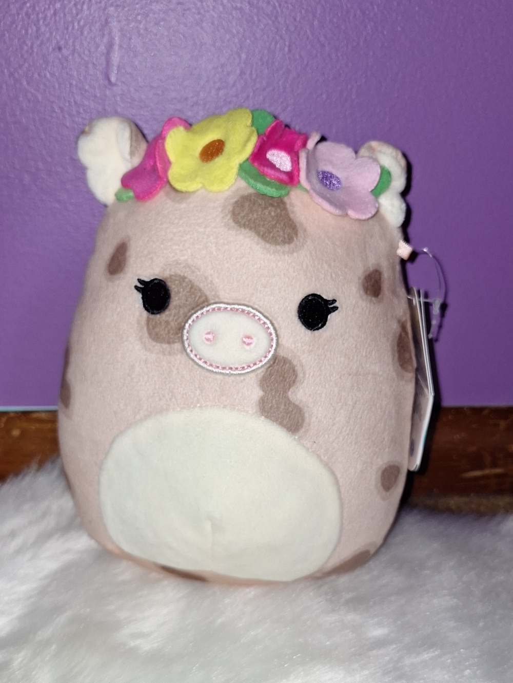 Squishmallows Pink Tan Cow with Flower Crown